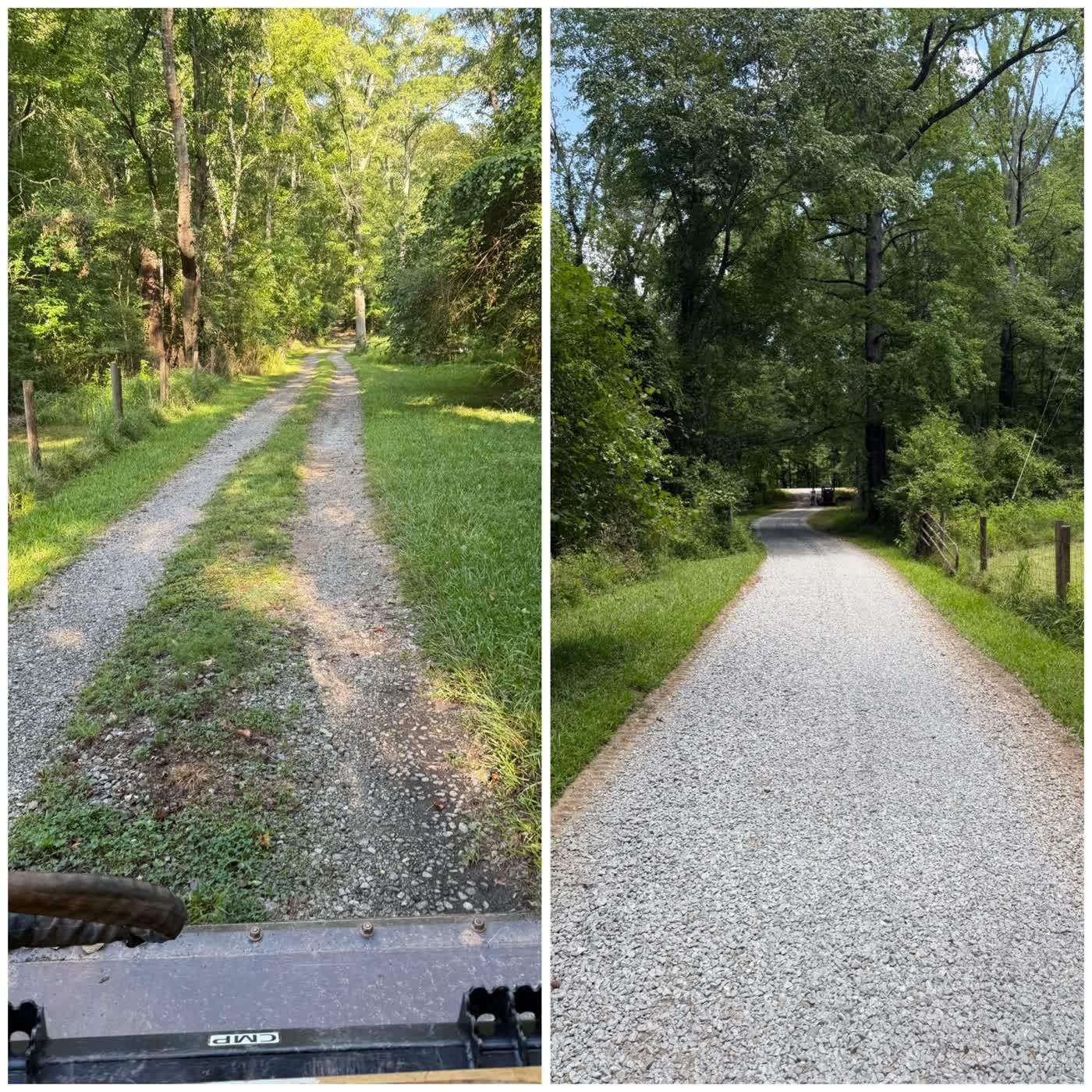 Before and after of gravel driveways regraded and topped