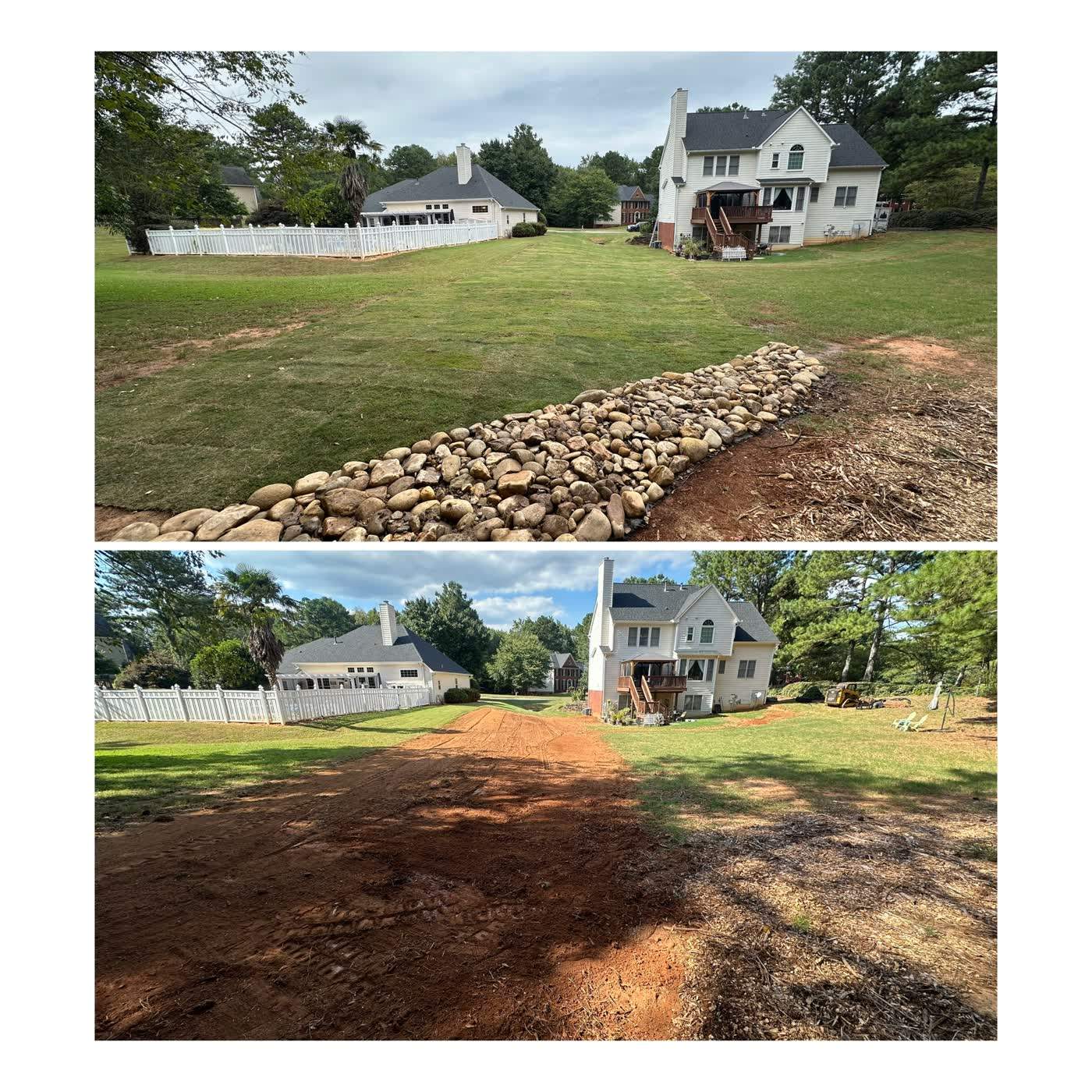 Before and after of a front yard graded and sodded