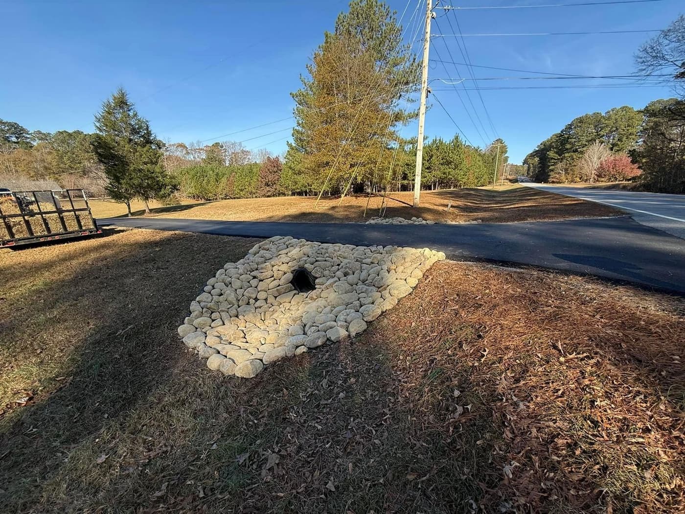 Finished culvert dressed with riprap stone