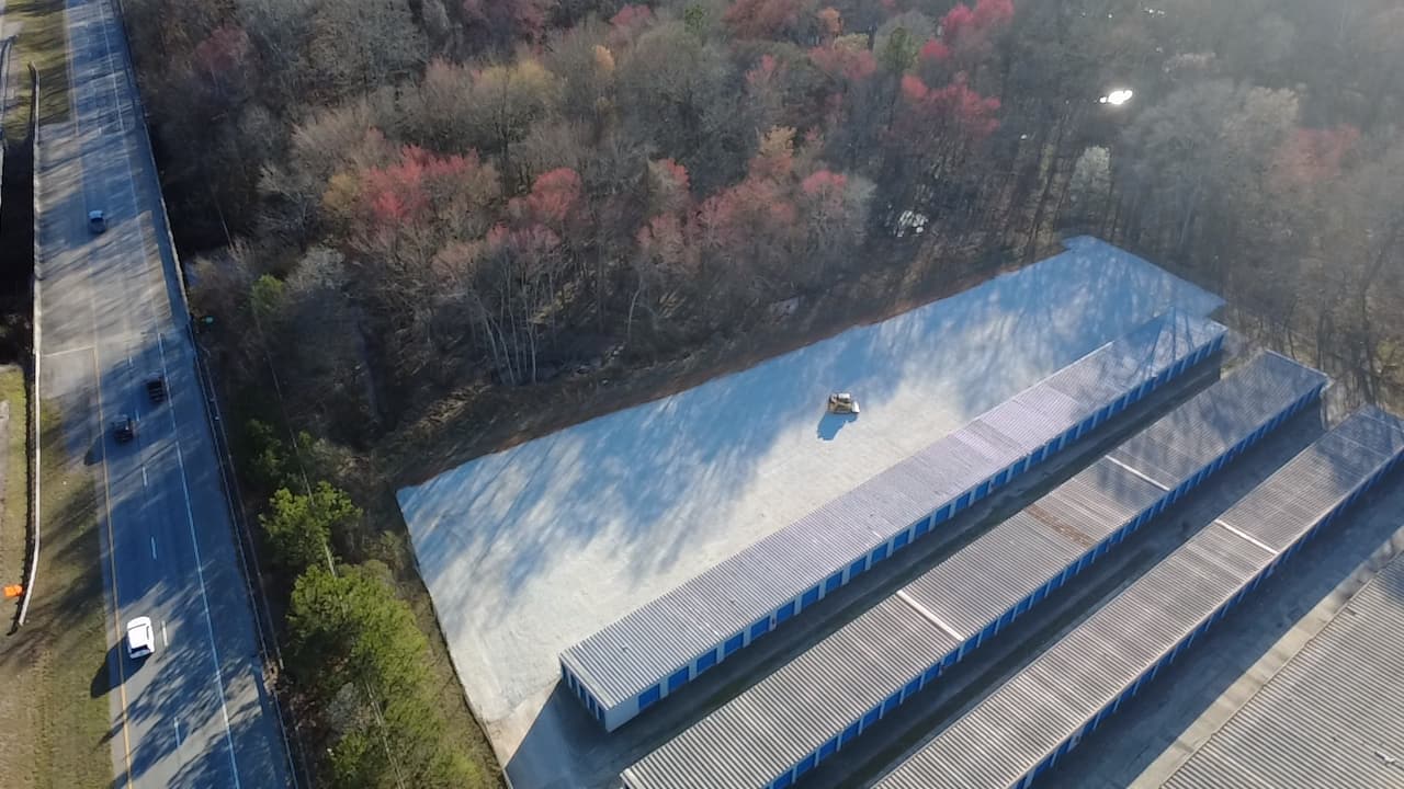 Aerial view of a finished commercial gravel site