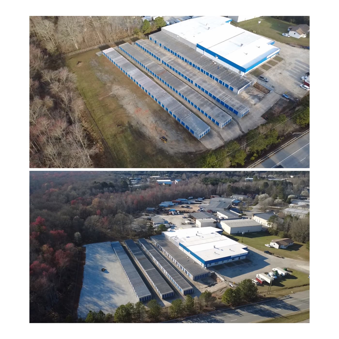 Before and after of a commercial storage lot graded